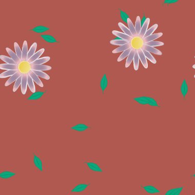 Serbest kompozisyonda yeşil yapraklı basit çiçekler, vektör illüstrasyonu