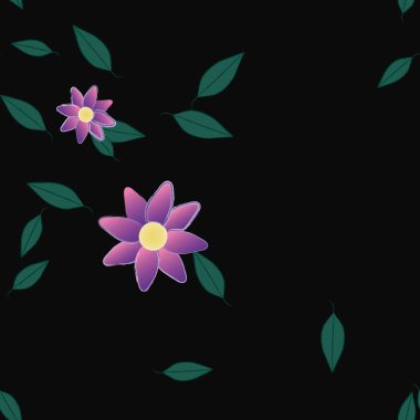 Basit çiçek ve yeşil yapraklı tasarım kompozisyonu, vektör illüstrasyonu