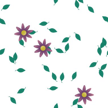 Serbest kompozisyonda yeşil yapraklı çiçekler, vektör illüstrasyonu