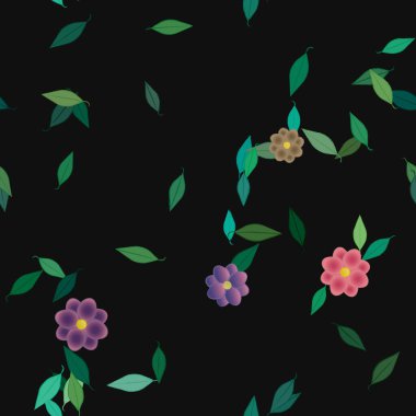 Serbest kompozisyonda yeşil yapraklı çiçekler, vektör illüstrasyonu