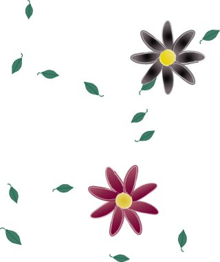 Serbest kompozisyonda yeşil yapraklı çiçekler, vektör illüstrasyonu