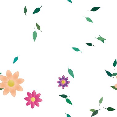 Basit çiçek ve yeşil yapraklı tasarım kompozisyonu, vektör illüstrasyonu