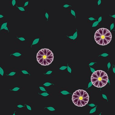 Basit çiçek ve yeşil yapraklı tasarım kompozisyonu, vektör illüstrasyonu