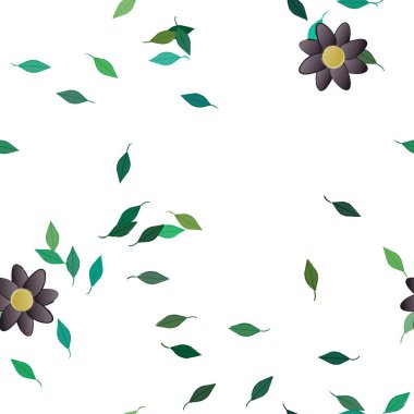 Serbest kompozisyonda yeşil yapraklı çiçekler, vektör illüstrasyonu