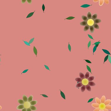 Serbest kompozisyonda yeşil yapraklı çiçekler, vektör illüstrasyonu