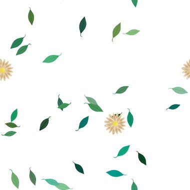 Basit çiçek ve yeşil yapraklı tasarım kompozisyonu, vektör illüstrasyonu