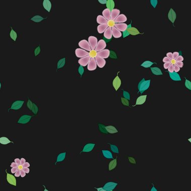 Serbest kompozisyonda yeşil yapraklı çiçekler, vektör illüstrasyonu