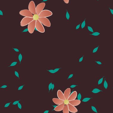 Basit çiçek ve yeşil yapraklı tasarım kompozisyonu, vektör illüstrasyonu