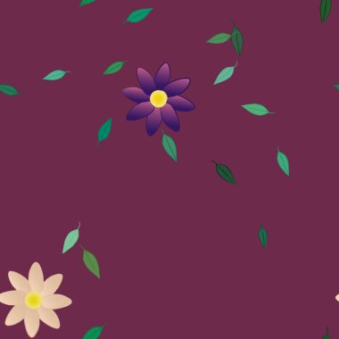 Serbest kompozisyonda yeşil yapraklı çiçekler, vektör illüstrasyonu