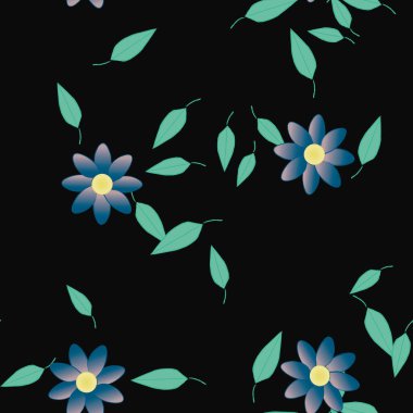 Basit çiçek ve yeşil yapraklı tasarım kompozisyonu, vektör illüstrasyonu