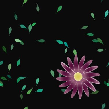 Basit çiçek ve yeşil yapraklı tasarım kompozisyonu, vektör illüstrasyonu