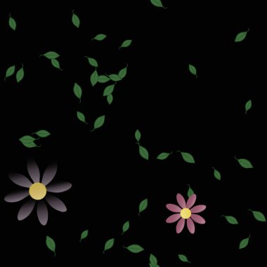 Basit çiçek ve yeşil yapraklı tasarım kompozisyonu, vektör illüstrasyonu