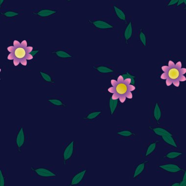 Serbest kompozisyonda yeşil yapraklı çiçekler, vektör illüstrasyonu