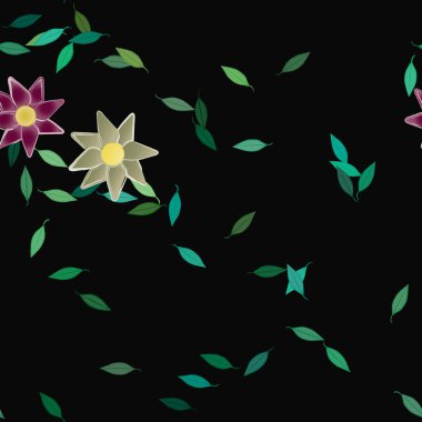 Serbest kompozisyonda yeşil yapraklı çiçekler, vektör illüstrasyonu