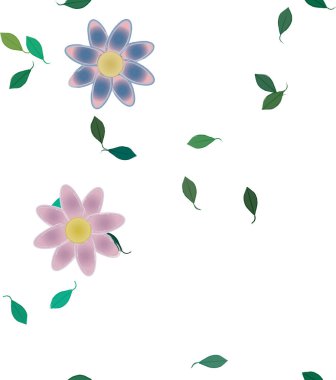 Basit çiçek ve yeşil yapraklı tasarım kompozisyonu, vektör illüstrasyonu