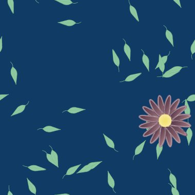 basit renkli çiçekleri olan serbest kompozisyon ve duvar kağıdı için yeşil yapraklar, vektör illüstrasyonu