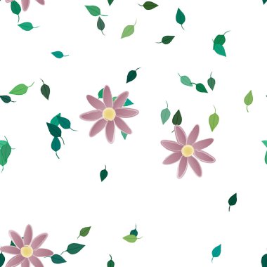 Serbest kompozisyonda yeşil yapraklı çiçekler, vektör illüstrasyonu