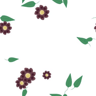 Serbest kompozisyonda yeşil yapraklı çiçekler, vektör illüstrasyonu