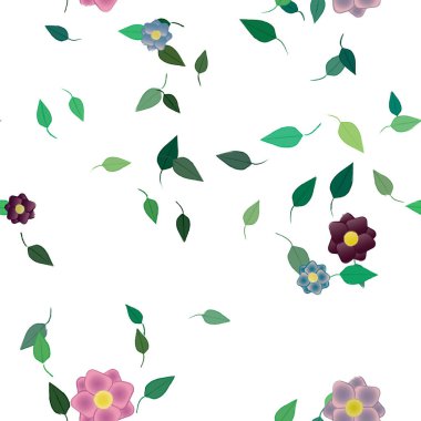 Basit çiçek ve yeşil yapraklı tasarım kompozisyonu, vektör illüstrasyonu