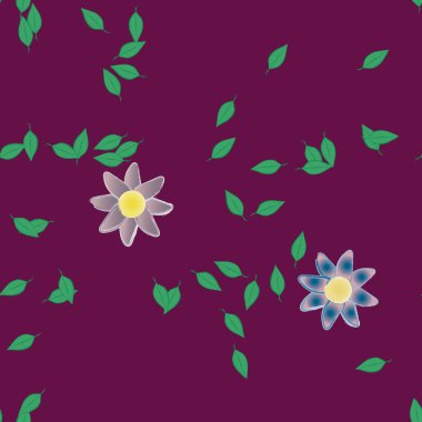 Basit çiçek ve yeşil yapraklı tasarım kompozisyonu, vektör illüstrasyonu