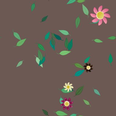 Serbest kompozisyonda yeşil yapraklı çiçekler, vektör illüstrasyonu