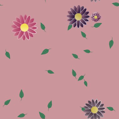 Basit çiçek ve yeşil yapraklı tasarım kompozisyonu, vektör illüstrasyonu