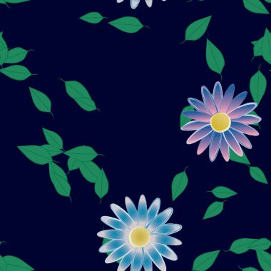 Serbest kompozisyonda yeşil yapraklı çiçekler, vektör illüstrasyonu