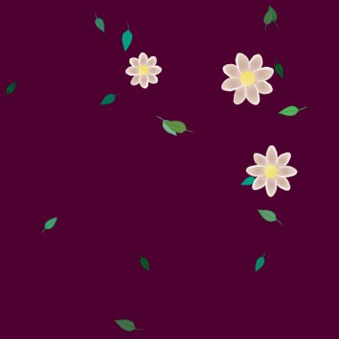 Basit çiçek ve yeşil yapraklı tasarım kompozisyonu, vektör illüstrasyonu