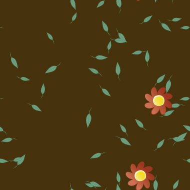 Serbest kompozisyonda yeşil yapraklı çiçekler, vektör illüstrasyonu