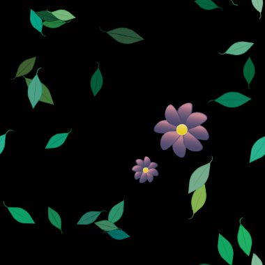 Serbest kompozisyonda yeşil yapraklı çiçekler, vektör illüstrasyonu