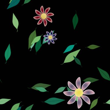 Serbest kompozisyonda yeşil yapraklı çiçekler, vektör illüstrasyonu