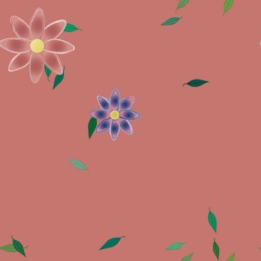 Serbest kompozisyonda yeşil yapraklı çiçekler, vektör illüstrasyonu