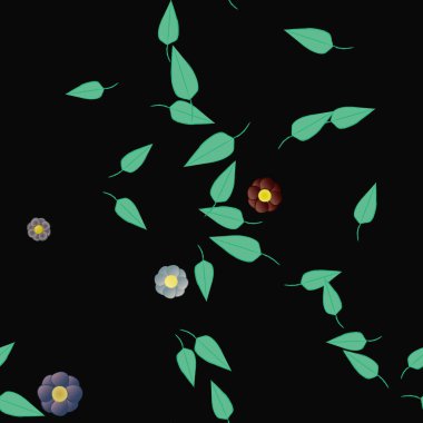 Basit çiçek ve yeşil yapraklı tasarım kompozisyonu, vektör illüstrasyonu