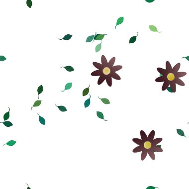 Serbest kompozisyonda yeşil yapraklı çiçekler, vektör illüstrasyonu