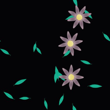 Serbest kompozisyonda yeşil yapraklı çiçekler, vektör illüstrasyonu