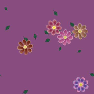 Serbest kompozisyonda yeşil yapraklı çiçekler, vektör illüstrasyonu