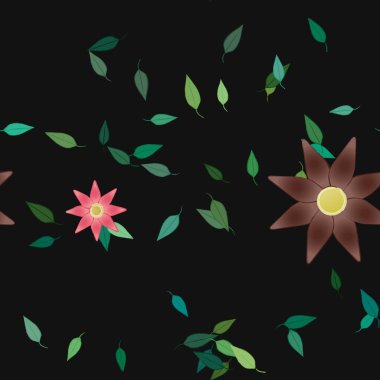 Serbest kompozisyonda yeşil yapraklı çiçekler, vektör illüstrasyonu