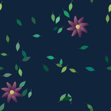 Serbest kompozisyonda yeşil yapraklı çiçekler, vektör illüstrasyonu