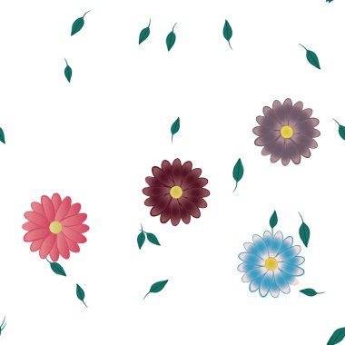 Serbest kompozisyonda yeşil yapraklı çiçekler, vektör illüstrasyonu