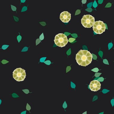 Serbest kompozisyonda yeşil yapraklı çiçekler, vektör illüstrasyonu