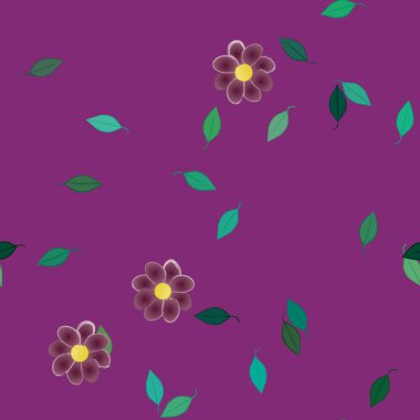 Serbest kompozisyonda yeşil yapraklı çiçekler, vektör illüstrasyonu