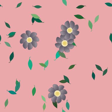 Serbest kompozisyonda yeşil yapraklı çiçekler, vektör illüstrasyonu