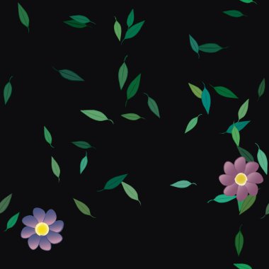 Serbest kompozisyonda yeşil yapraklı çiçekler, vektör illüstrasyonu