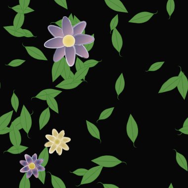 Basit çiçek ve yeşil yapraklı tasarım kompozisyonu, vektör illüstrasyonu