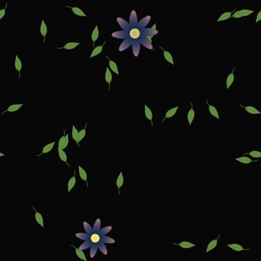 Serbest kompozisyonda yeşil yapraklı çiçekler, vektör illüstrasyonu