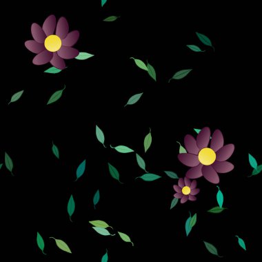 Serbest kompozisyonda yeşil yapraklı çiçekler, vektör illüstrasyonu