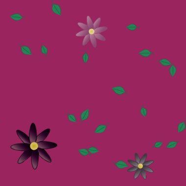 Serbest kompozisyonda yeşil yapraklı çiçekler, vektör illüstrasyonu