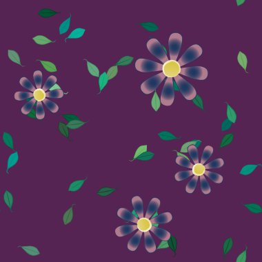 Serbest kompozisyonda yeşil yapraklı çiçekler, vektör illüstrasyonu