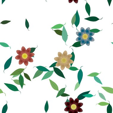 Serbest kompozisyonda yeşil yapraklı çiçekler, vektör illüstrasyonu