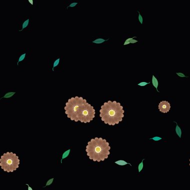 Serbest kompozisyonda yeşil yapraklı çiçekler, vektör illüstrasyonu